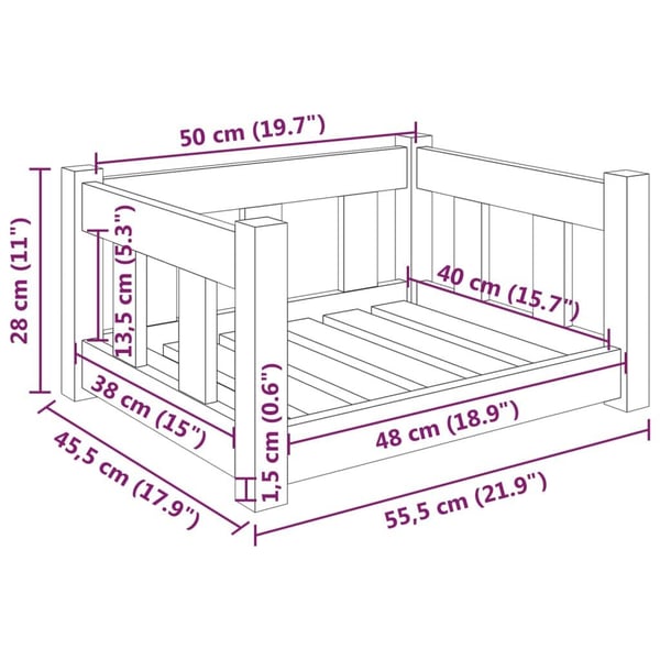 vidaXL hundeseng 55,5x45,5x28 cm massivt fyrretræ