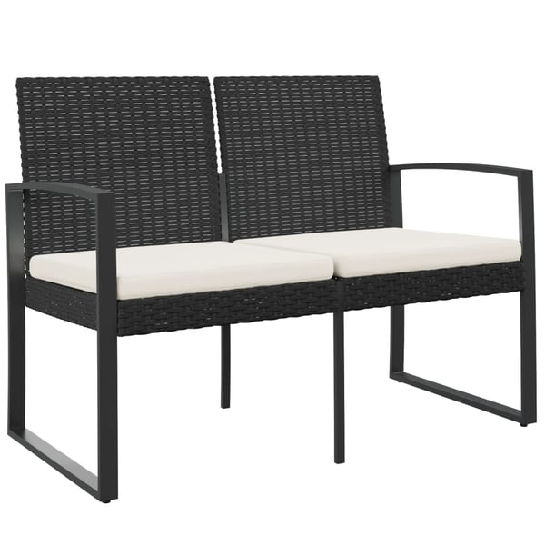vidaXL 2-personers havebænk med hynder polyrattan sort