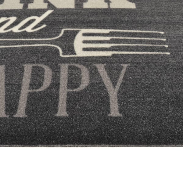 vidaXL køkkentæppe 45x150 cm Kitchen Black-design vaskbart velour