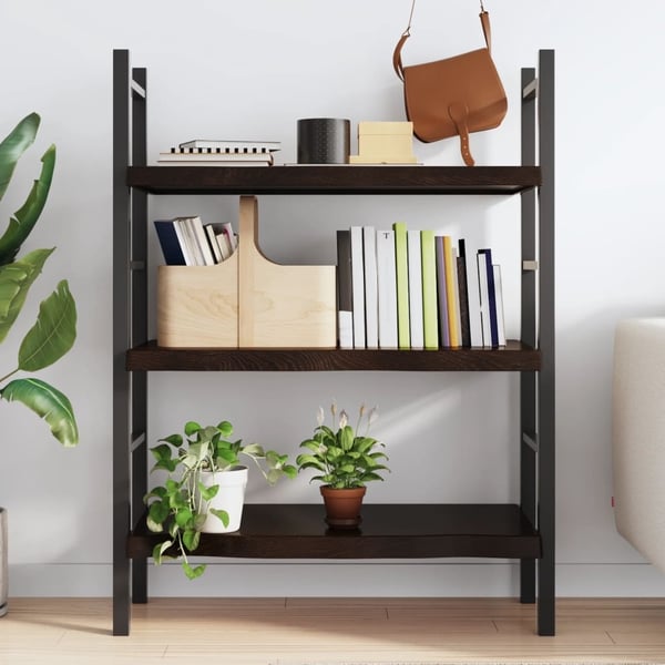 vidaXL væghylde 80x60x(2-6) cm behandlet massivt egetræ mørkebrun