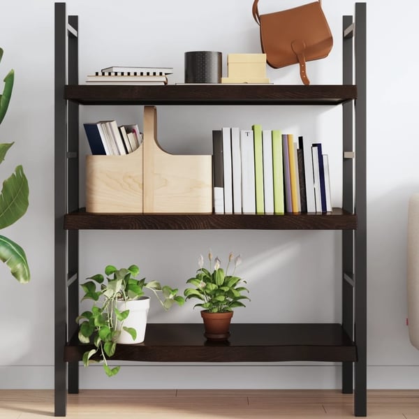 vidaXL væghylde 80x60x(2-6) cm behandlet massivt egetræ mørkebrun
