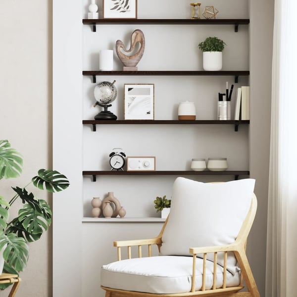 vidaXL væghylde 80x10x2 cm behandlet massivt egetræ mørkebrun
