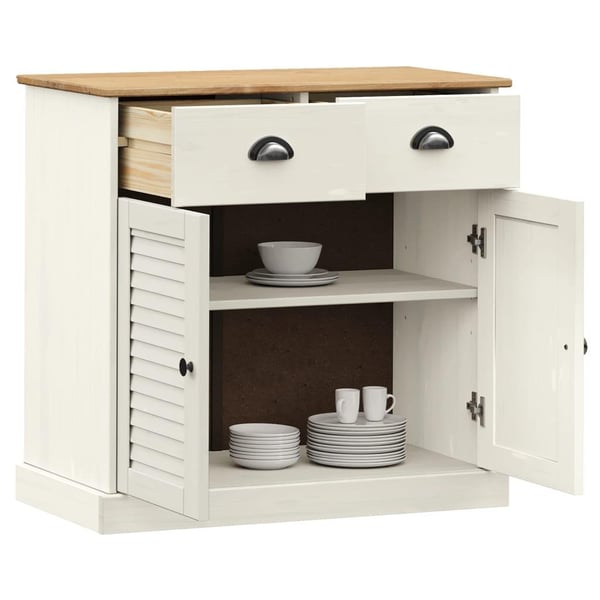 vidaXL Skjenk med skuffer VIGO 78x40x75 cm hvit heltre furu