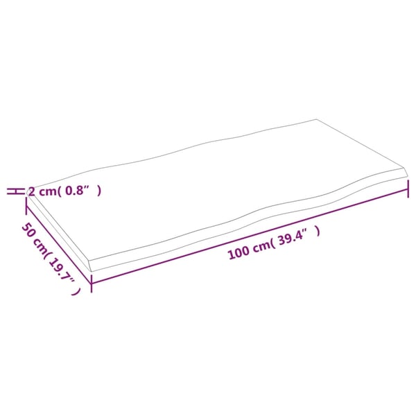 vidaXL Bordplate 100x50x2 cm ubehandlet heltre eik naturlig kant
