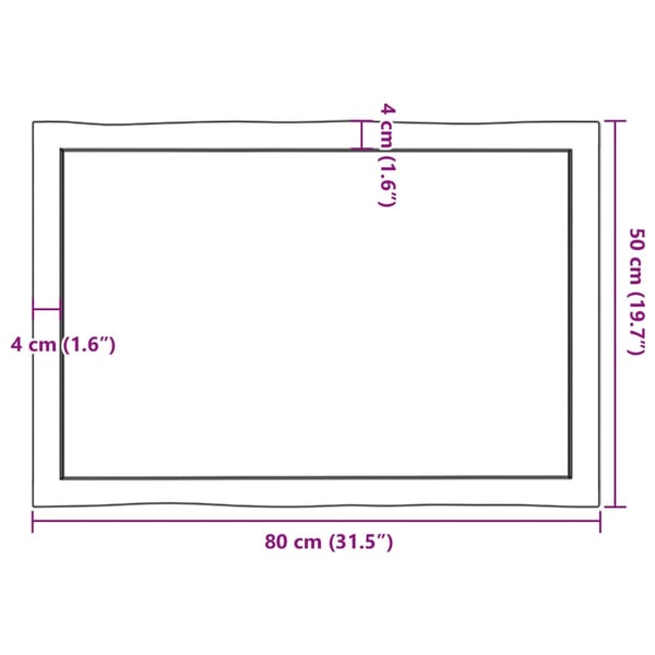 vidaXL Bordplate 80x50x(2-6) cm ubehandlet heltre eik naturlig kant