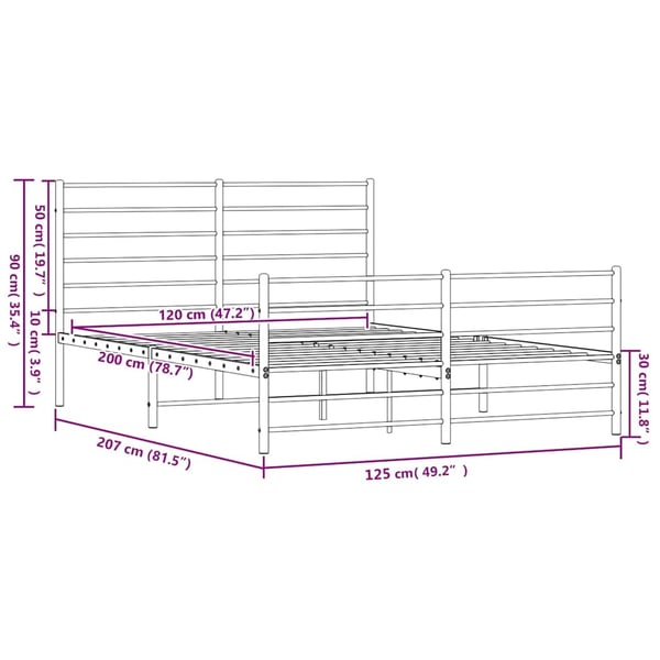 vidaXL Sengeramme i metall med hode- og fotgavl hvit 120x200 cm
