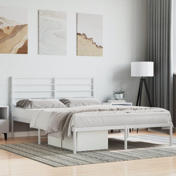 vidaXL Sengeramme i metall med sengegavl hvit 150x200 cm