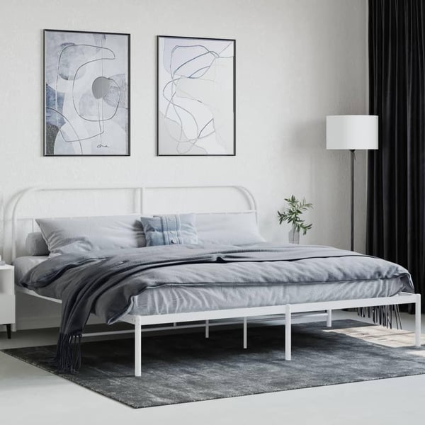 vidaXL Sengeramme i metall med sengegavl hvit 200x200 cm