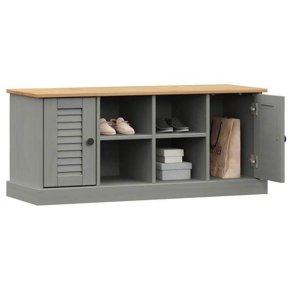 vidaXL skobænk VIGO 106x35x45 cm massivt fyrretræ grå