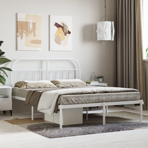 vidaXL Sengeramme i metall med sengegavl hvit 150x200 cm