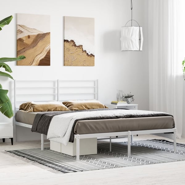 vidaXL Sengeramme i metall med hodegavl hvit 120x200 cm