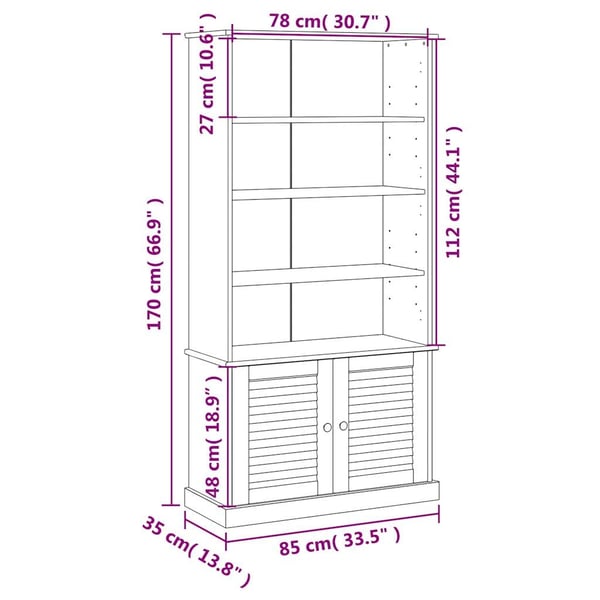 vidaXL bogreol VIGO 85x35x170 cm massivt fyrretræ hvid