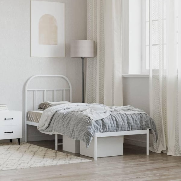 vidaXL Sengeramme i metall uten madrass med hodegavl hvit 75x190 cm