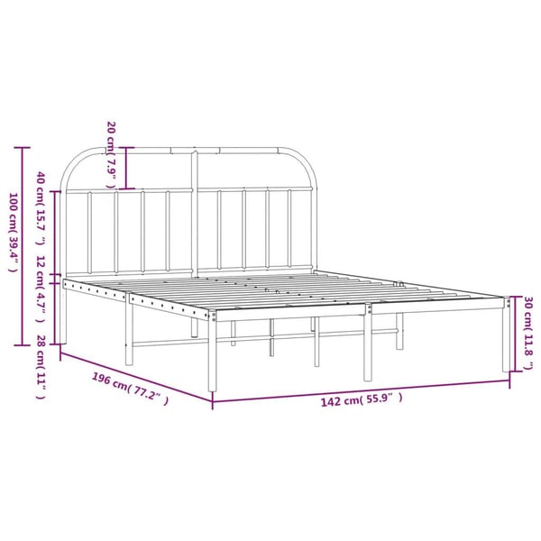 vidaXL Sengeramme i metall med hodegavl hvit 135x190 cm