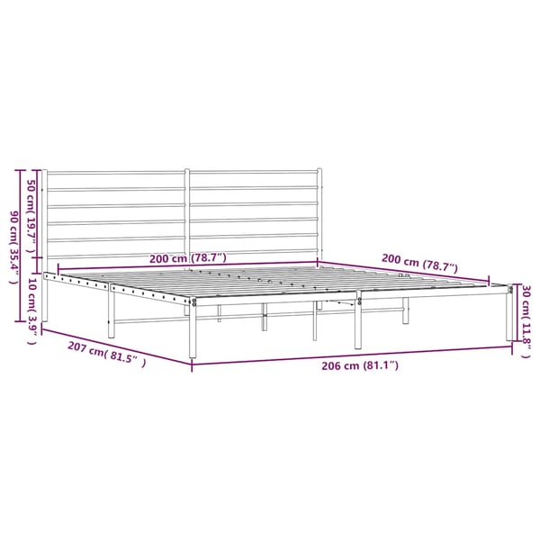 vidaXL Sengeramme i metall med sengegavl hvit 200x200 cm