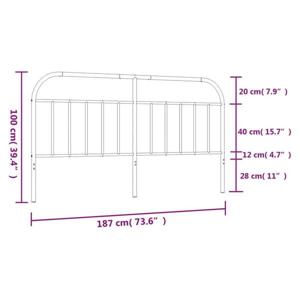 vidaXL sengegavl 180 cm metal sort