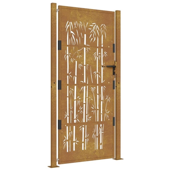 vidaXL Hageport 105x205 cm cortenstål bambusdesign