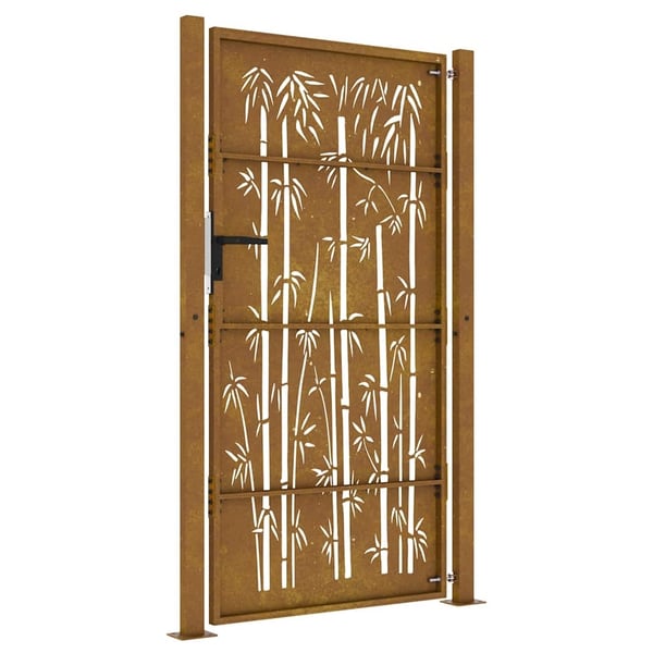 vidaXL Hageport 105x205 cm cortenstål bambusdesign