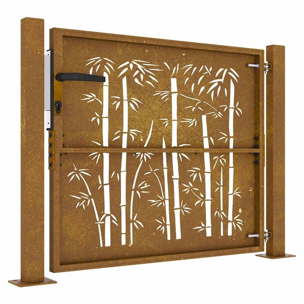 vidaXL Hageport 105x105 cm cortenstål bambusdesign
