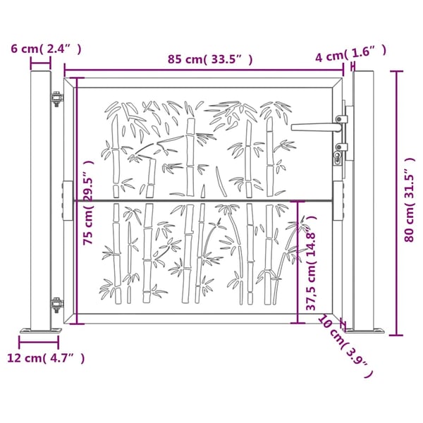 vidaXL Hageport 105x80 cm cortenstål bambusdesign