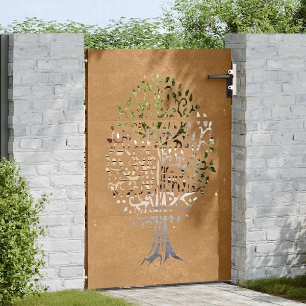 vidaXL Puutarhaportti 85x150 cm corten teräs puukuvio