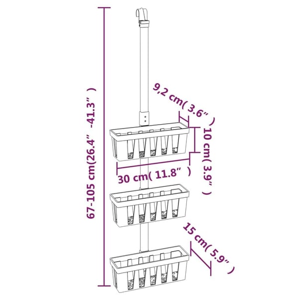 vidaXL Dusjhylle 30x15x(67-105) cm aluminium