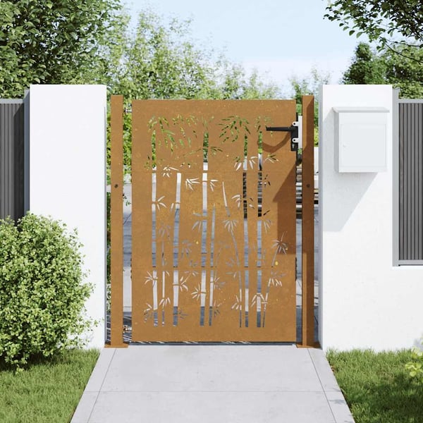 vidaXL Hageport 105x155 cm cortenstål bambusdesign