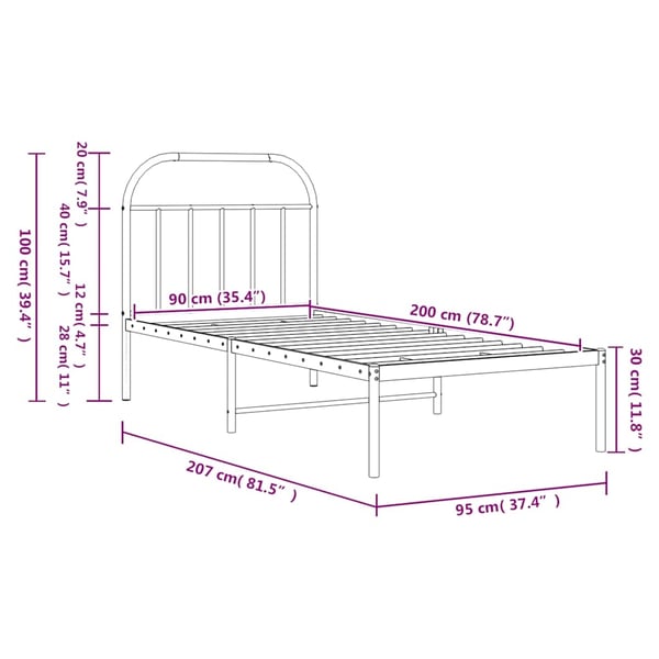 vidaXL Sengeramme i metall med hodegavl svart 90x200 cm