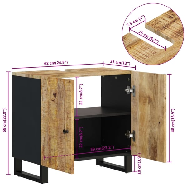 vidaXL vaskeskab 62x33x58 cm massivt mangotræ og konstrueret træ