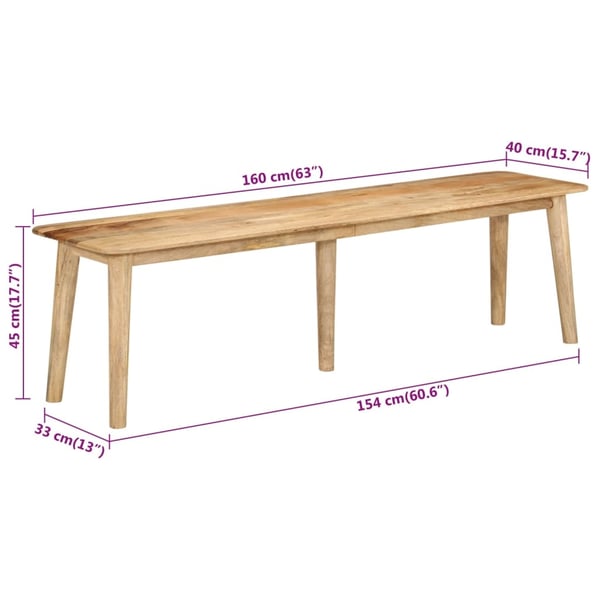 vidaXL bænk 160x40x45 cm massivt mangotræ