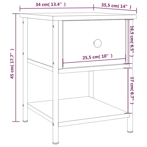 vidaXL Nattbord sonoma eik 34x35,5x45 cm konstruert tre
