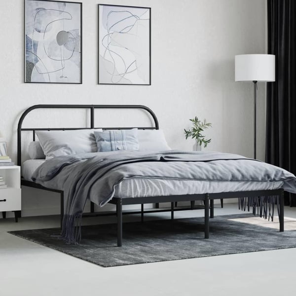 vidaXL Sengeramme i metall med hodegavl svart 135x190 cm