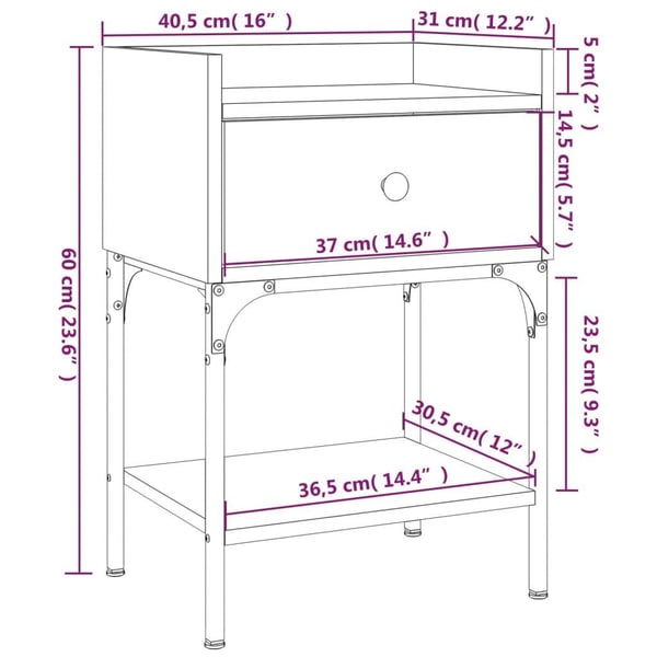 vidaXL sengebord 40,5x31x60 cm konstrueret træ røget egetræsfarve