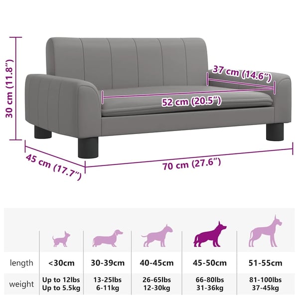 vidaXL hundeseng 70x45x30 cm kunstlæder grå