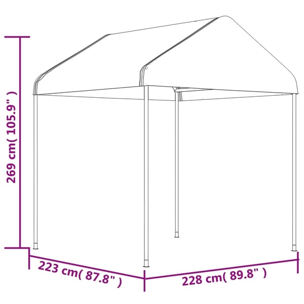 vidaXL Paviljong med tak hvit 6,69x2,28x2,69 m polyetylen