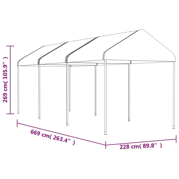 vidaXL Paviljong med tak hvit 6,69x2,28x2,69 m polyetylen
