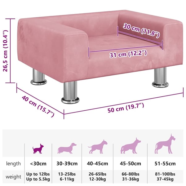 vidaXL hundeseng 50x40x26,5 cm velour lyserød