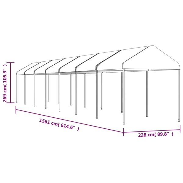 vidaXL Paviljong med tak hvit 15,61x2,28x2,69 m polyetylen
