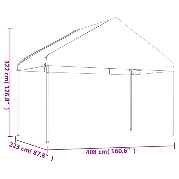 vidaXL Paviljong med tak hvit 15,61x4,08x3,22 m polyetylen