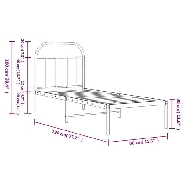 vidaXL Sengeramme i metall med hodegavl svart 75x190 cm