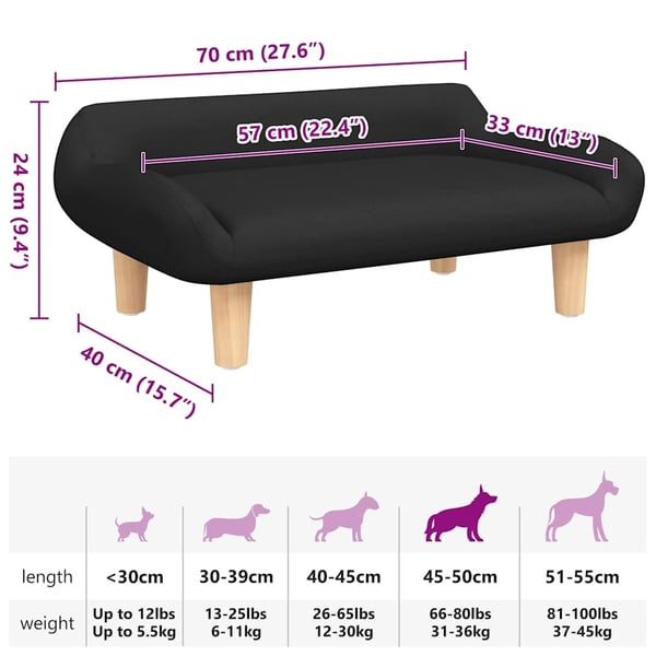 vidaXL hundeseng 70x40x24 cm stof sort