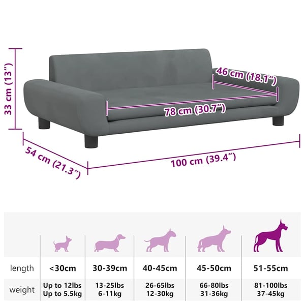 vidaXL hundeseng 100x54x33 cm velour mørkegrå