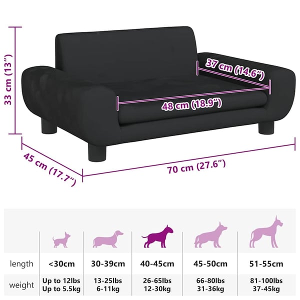 vidaXL hundeseng 70x45x33 cm velour sort