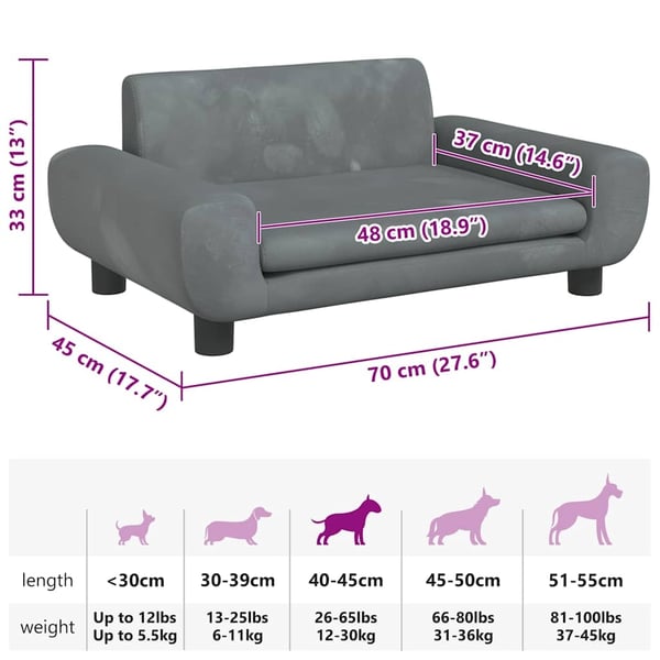 vidaXL hundeseng 70x45x33 cm velour mørkegrå