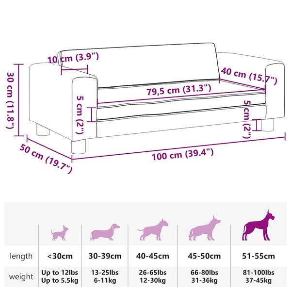 vidaXL hundeseng med forlængelse 100x50x30 cm velour lyserød