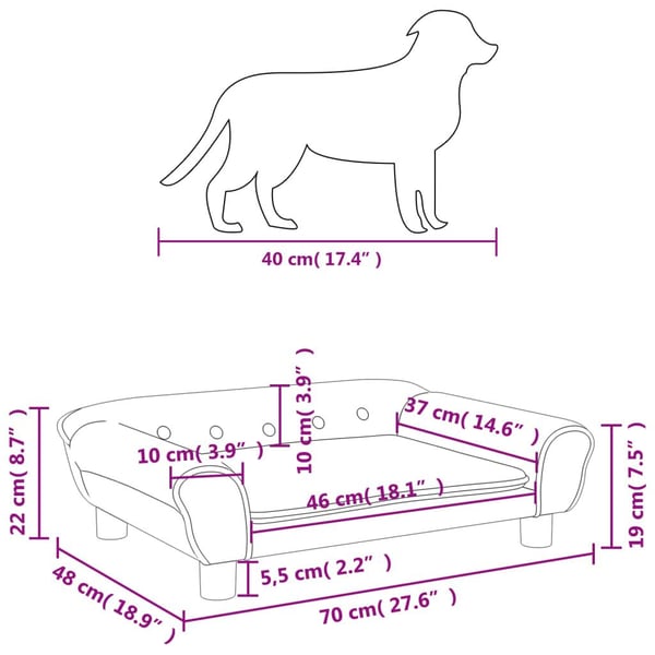 vidaXL hundeseng 70x48x22 cm velour lyserød