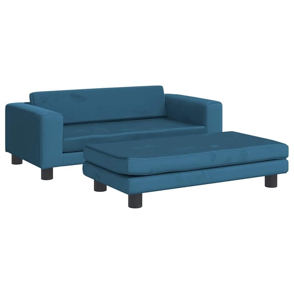 vidaXL Barnsoffa med fotpall blå 100x50x30 cm sammet
