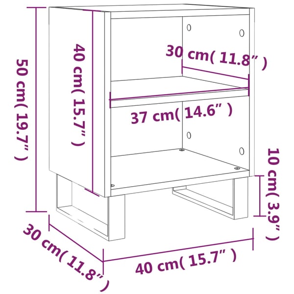 vidaXL Nattbord hvit 40x30x50 cm konstruert tre