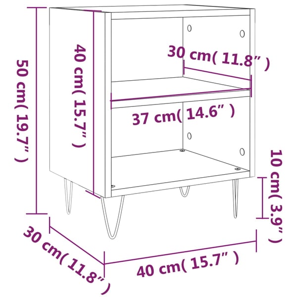 vidaXL Nattbord 2 stk betonggrå 40x30x50 cm konstruert tre