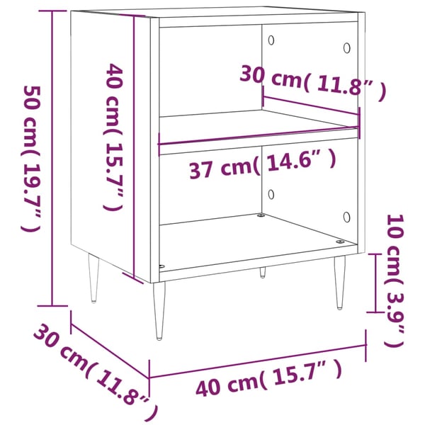 vidaXL sengeborde 2 stk. 40x30x50 cm konstrueret træ hvid højglans